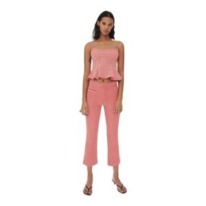 NWT Zara High Waist Picnic Gingham Red and White Crop Flare Pants sz M